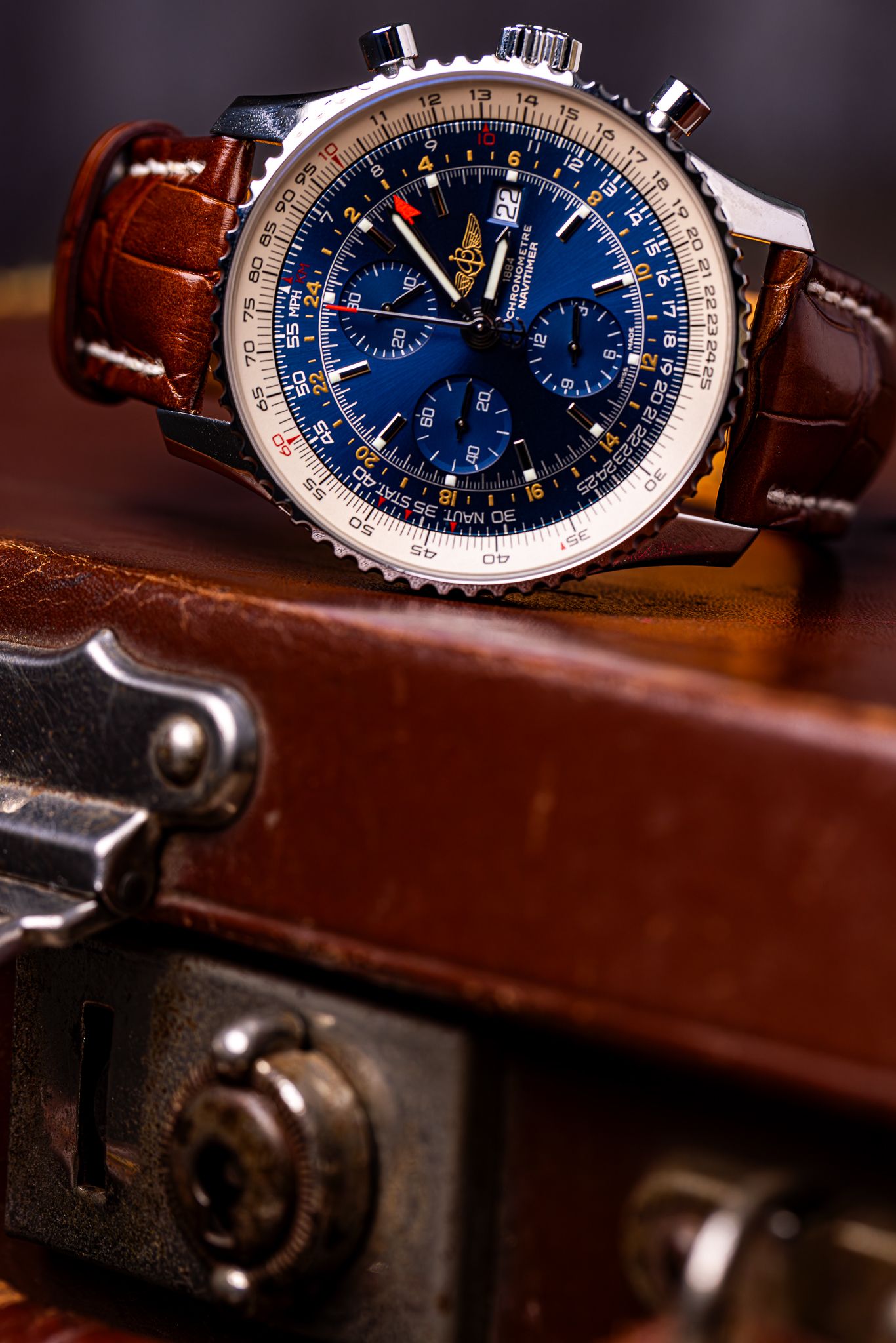 Styled product photography of a pre-owned Breitling mens luxury watch. Watch photography in East Kent.