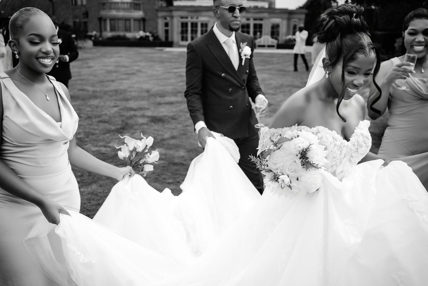 Close-up wedding portrait with delicate birdcage veil detail and elegant white lace dress.