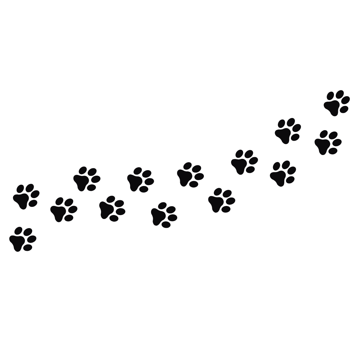 Black animal paw prints trail across white background, perfect for pet-themed designs.