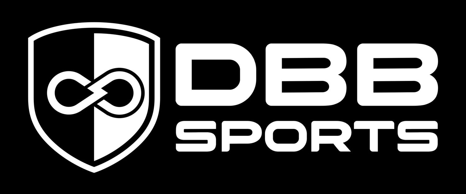 DBB Sports logo featuring a shield emblem with infinity symbol on black background.