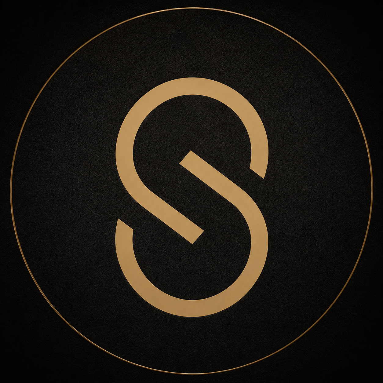 Gold stylized S logo on dark circular background, elegant monogram emblem design.