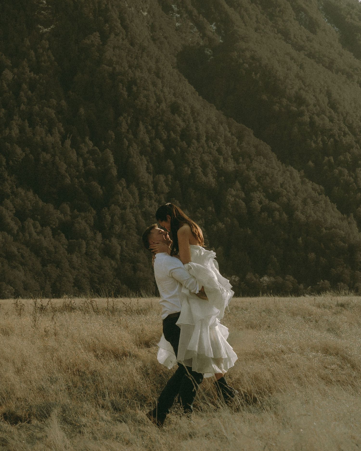 Elopement photography under mountain landscape