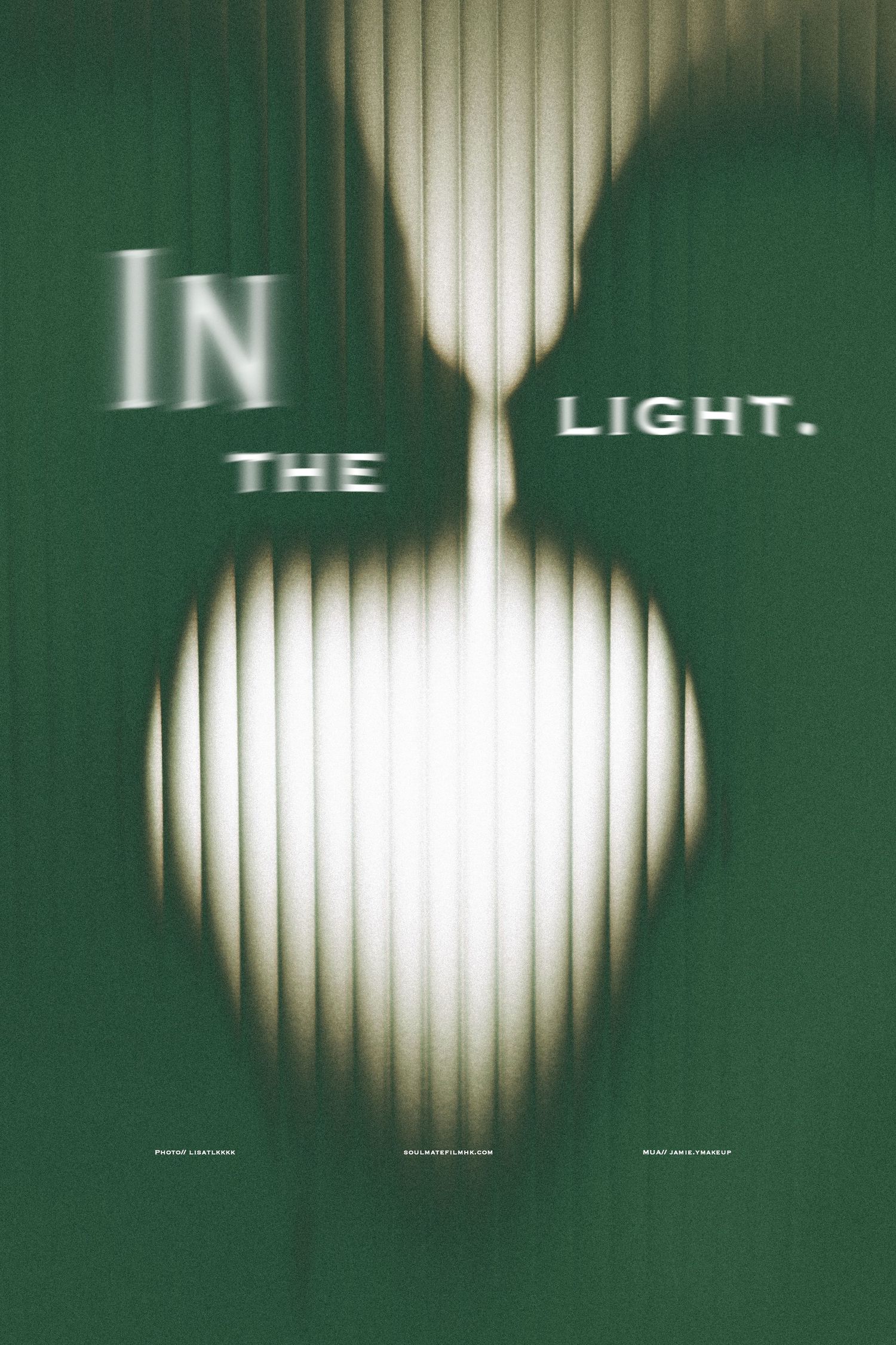 Artistic green-toned poster of two silhouettes forming a heart shape with In The Light text.