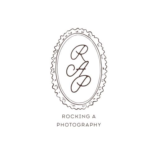Elegant oval logo for Rocking A Photography featuring decorative script initials RAP.