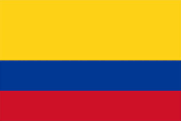 Flag of Colombia with three horizontal stripes in yellow, blue, and red from top to bottom.
