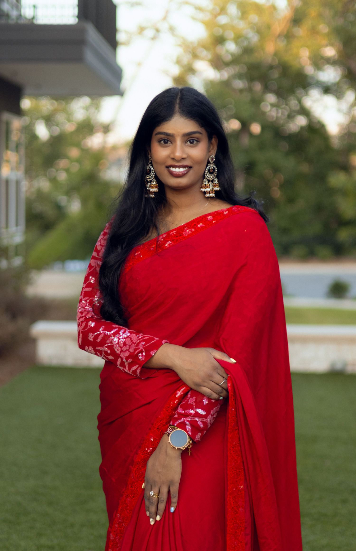 Portrait photography session in traditional sari in Fort Mill, South Carolina.