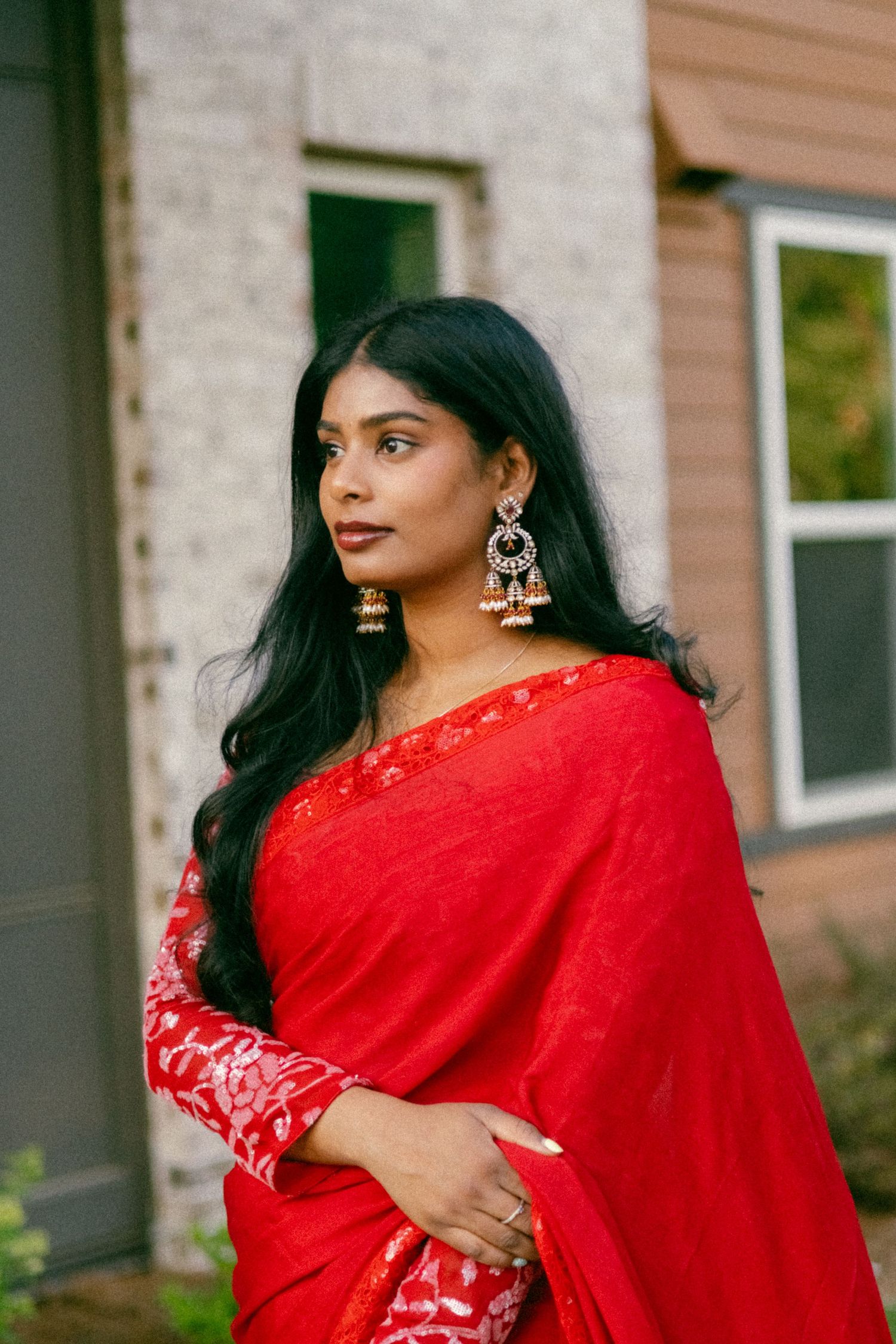 Portrait photography session in traditional sari in Fort Mill, South Carolina.