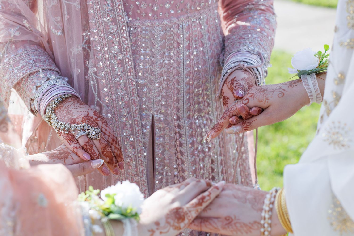 a group of ladies holding hands before the wedding ceremony in avon indiana at washington township Pavilion