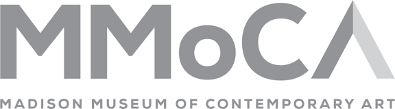 MMoCA Madison Museum of Contemporary Art horizontal gray logo with geometric triangle accent.
