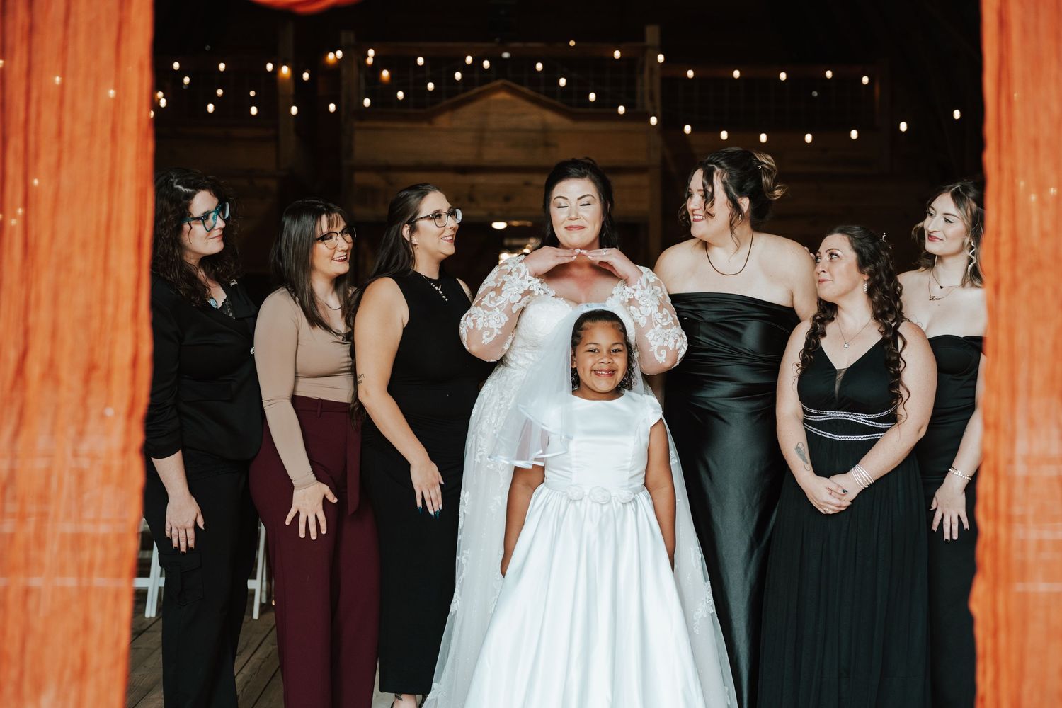 A bride with her bridesmaids.