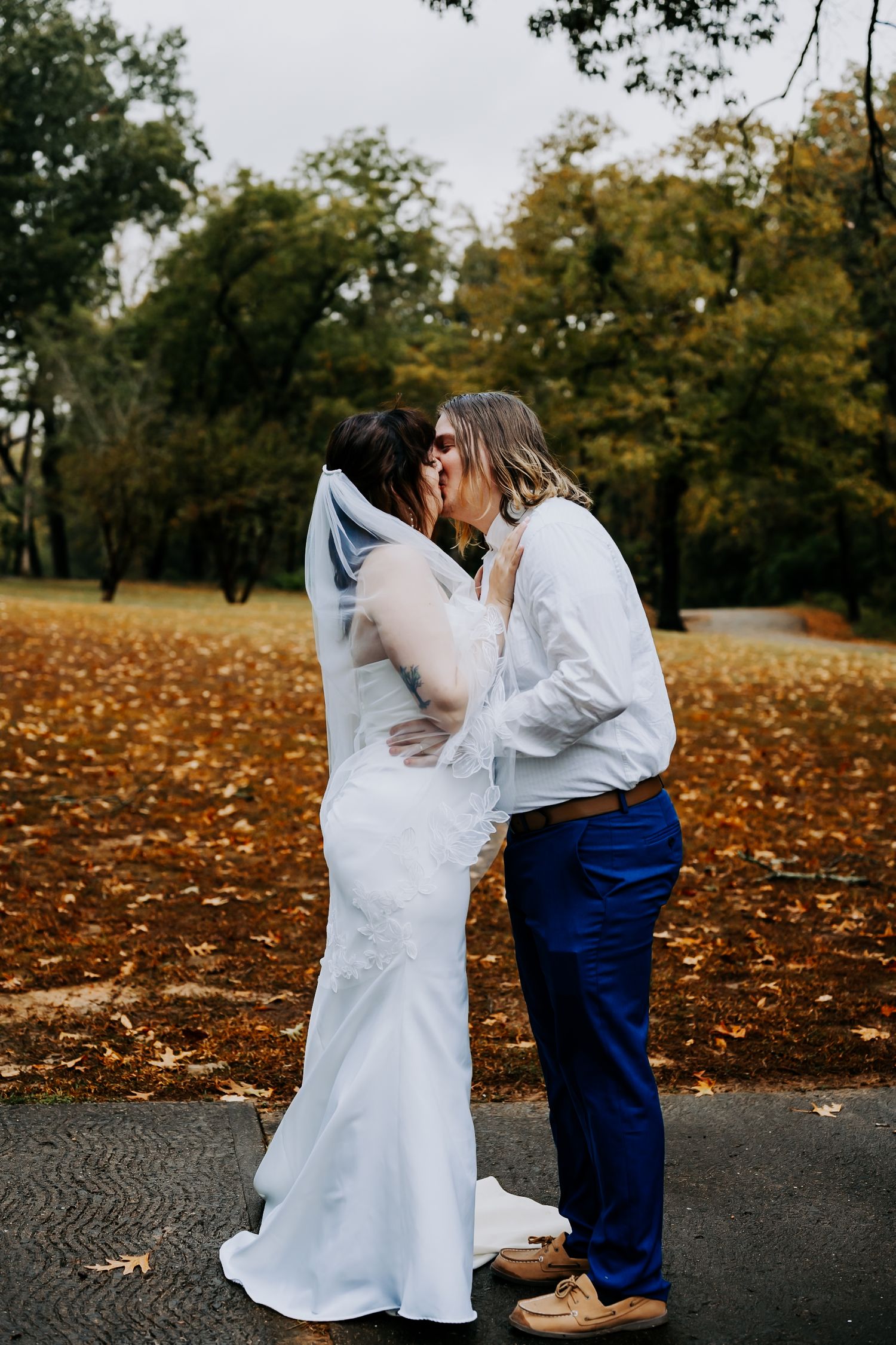 a private elopement with a couple in fall