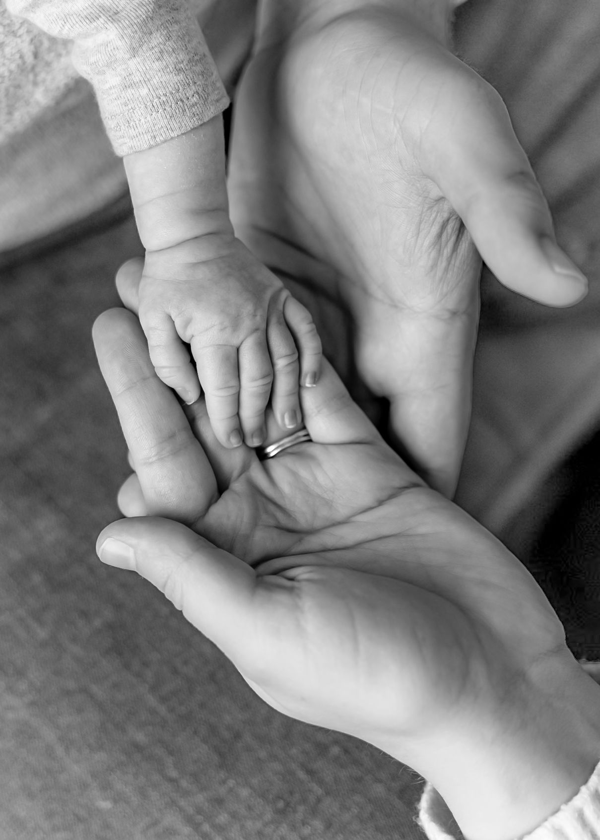 Close-up series of tiny baby feet being held in adult hands.