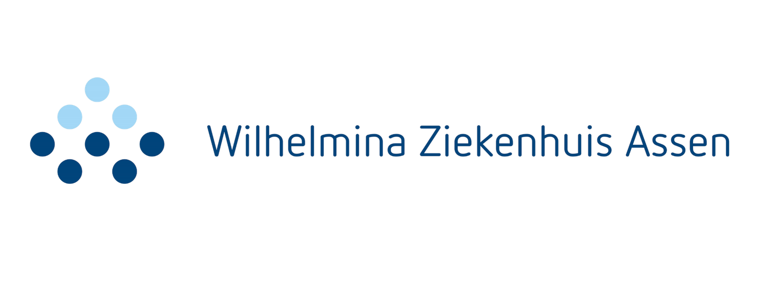 Wilhelmina Ziekenhuis Assen hospital logo with blue dot pattern and bold sans-serif typography.