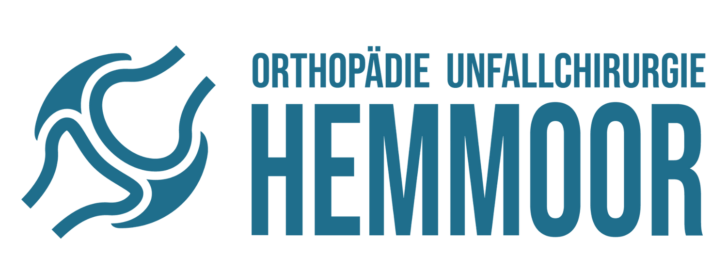 Orthopädie Unfallchirurgie Hemmoor clinic logo in teal blue with abstract medical symbol.