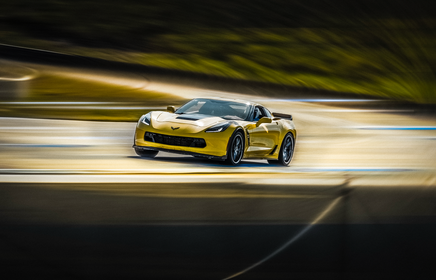 Yellow corvette on Rocky Mountain Motorsports Track