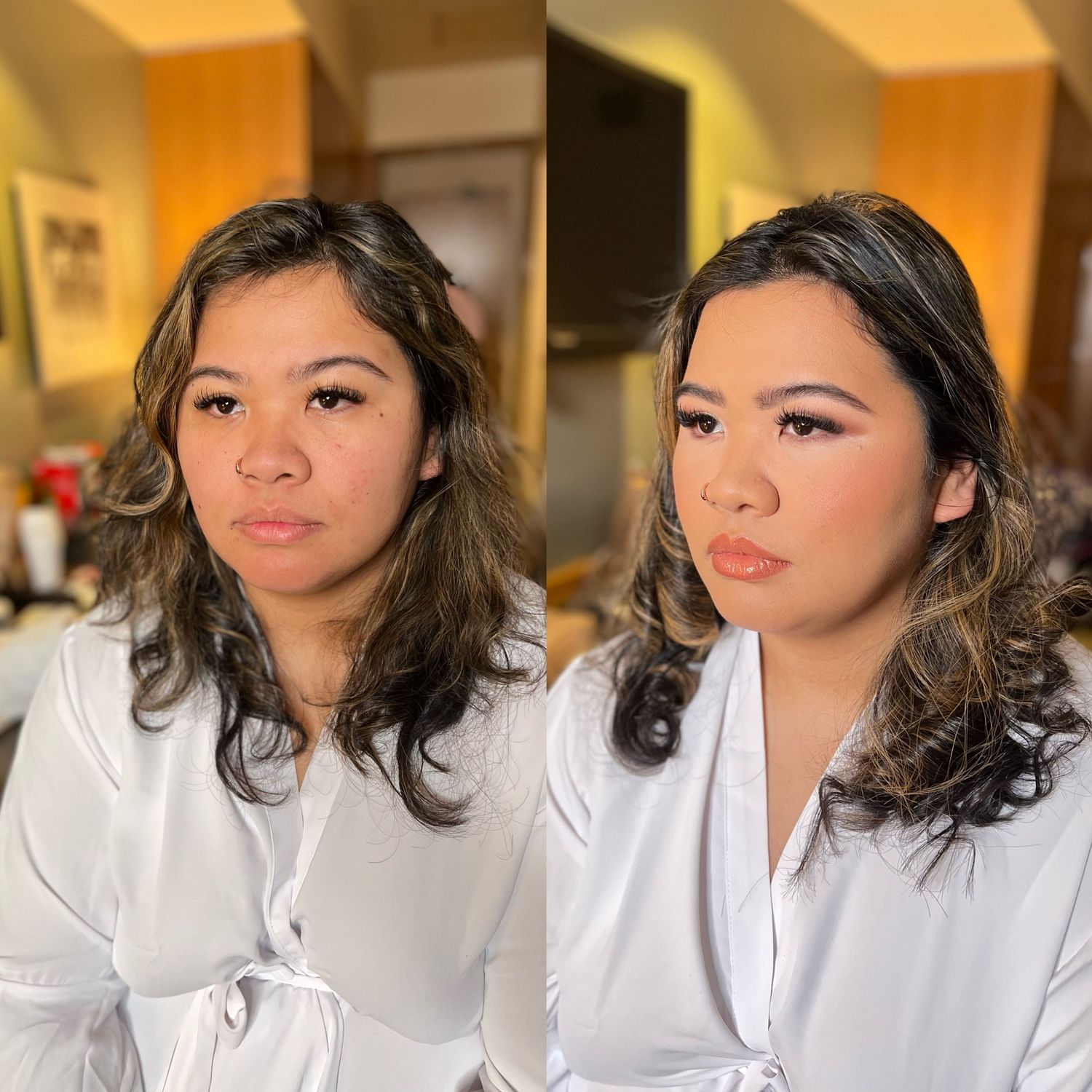 Collection of professional headshots in a white medical coat against an orange background.