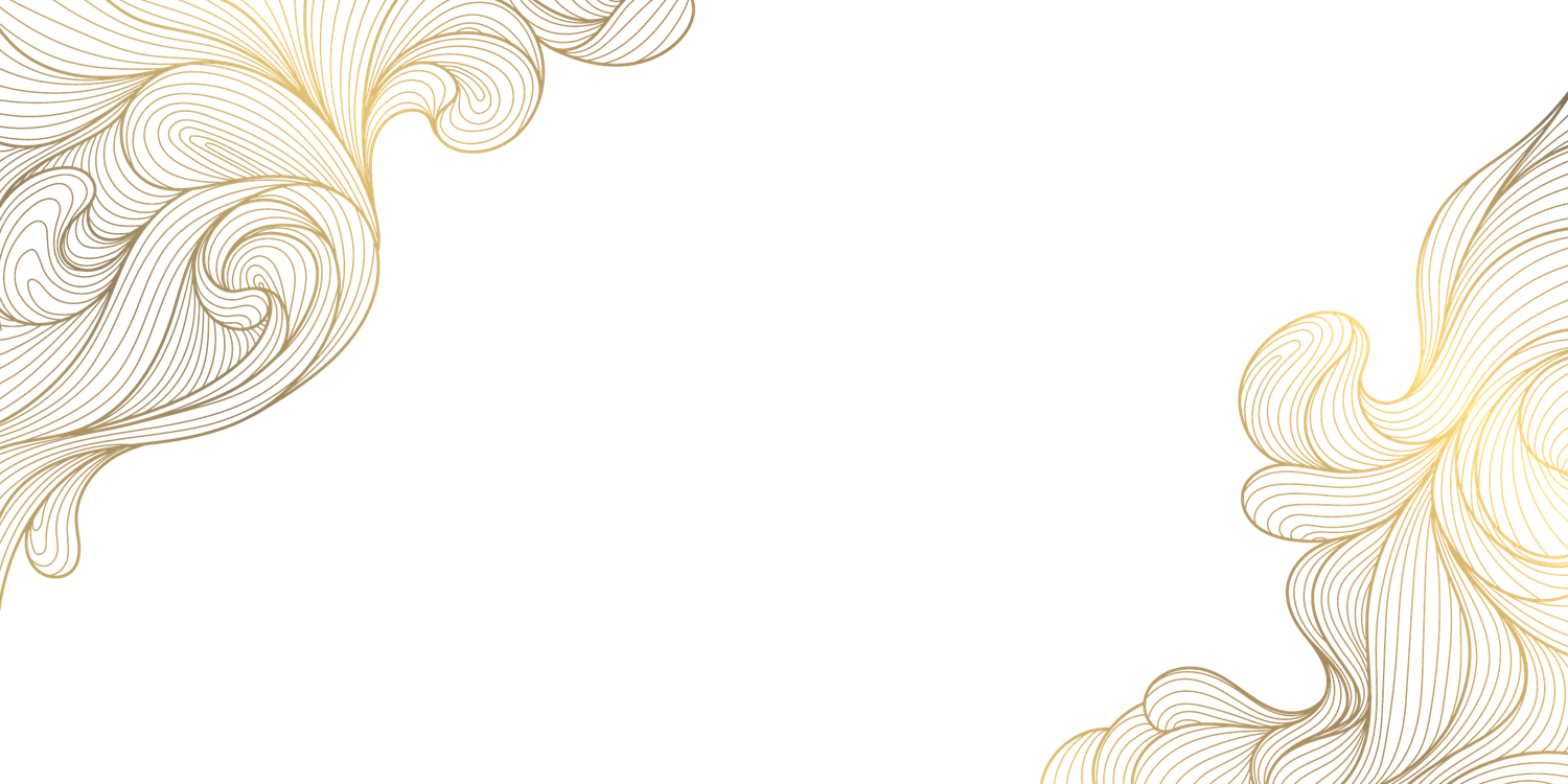 Elegant gold floral swirl corner decorations on white background, luxury design.