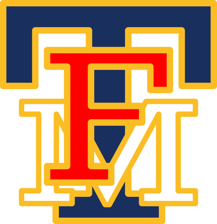 Tactical Focus Media TFM interlocking letter logo in red, gold, and navy blue colors.