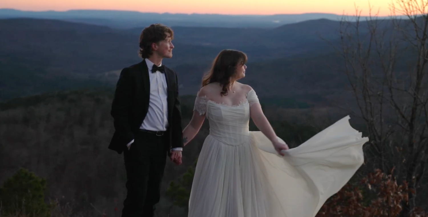 Dreamy sunset elopement video at The Arkansas Sphinx in the Ozark National Forest.