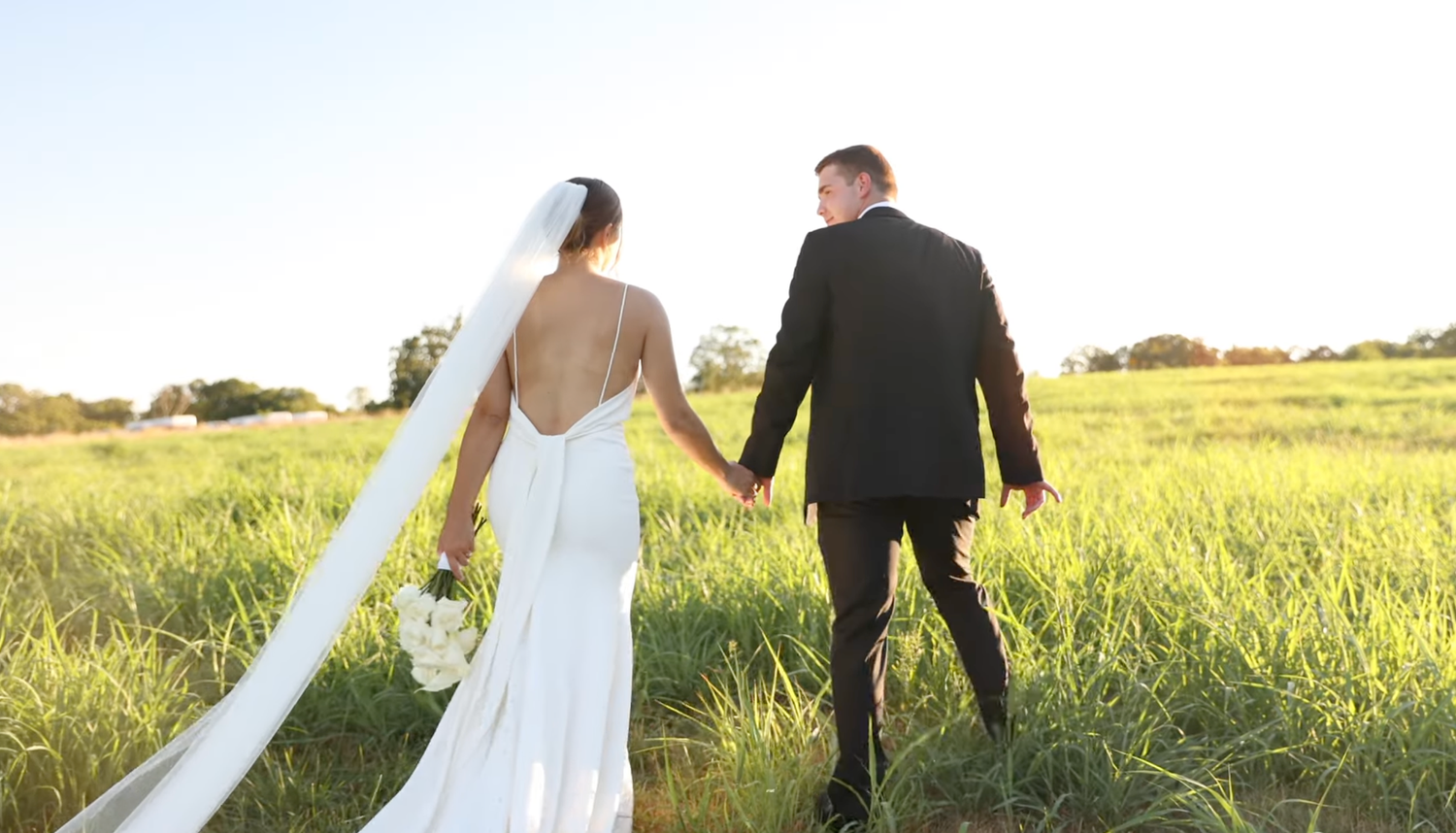 Wedding video at The Osage House in North West Arkansas. Couple sneaking away from reception for sunset photos.