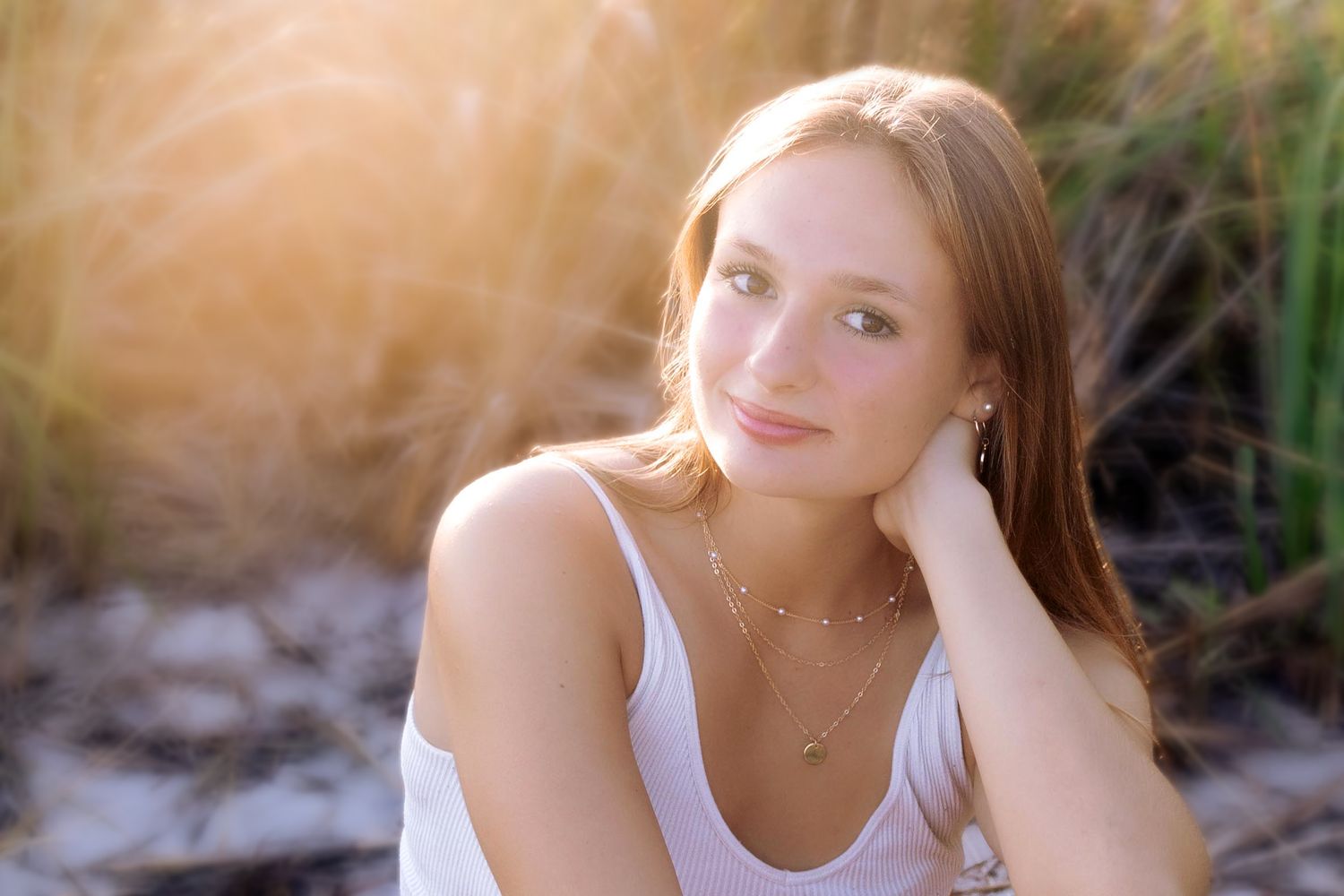 A series of outdoor portrait photographs showing someone in natural lighting with a soft, dreamy aesthetic.