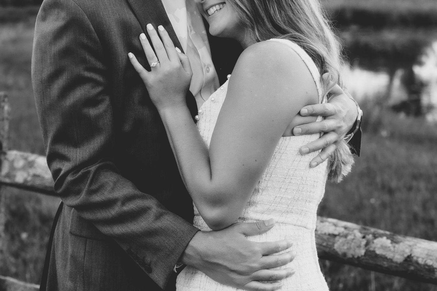 Black and white wedding portraits showing intimate moments.