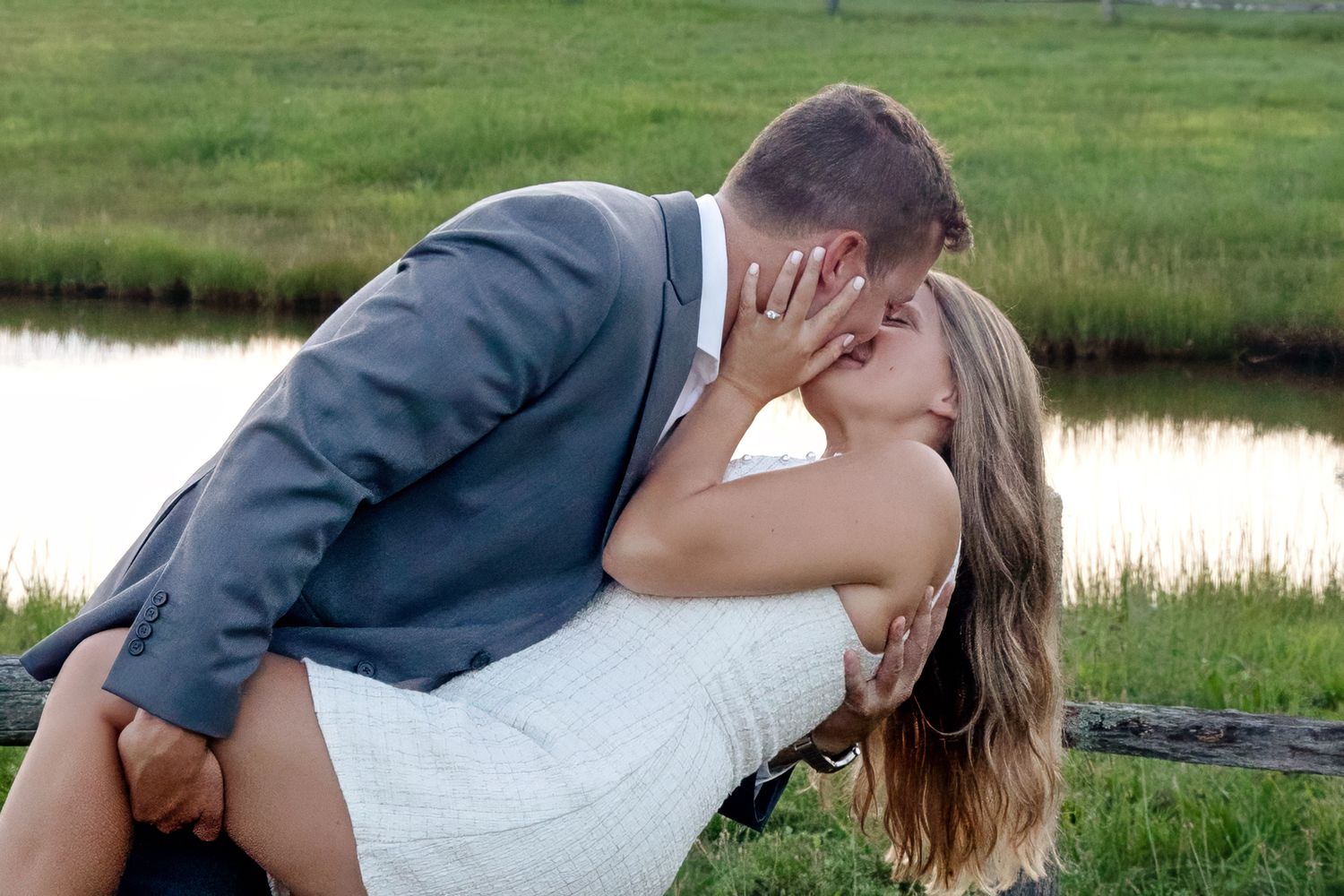 Romantic wedding photos captured in natural outdoor setting.