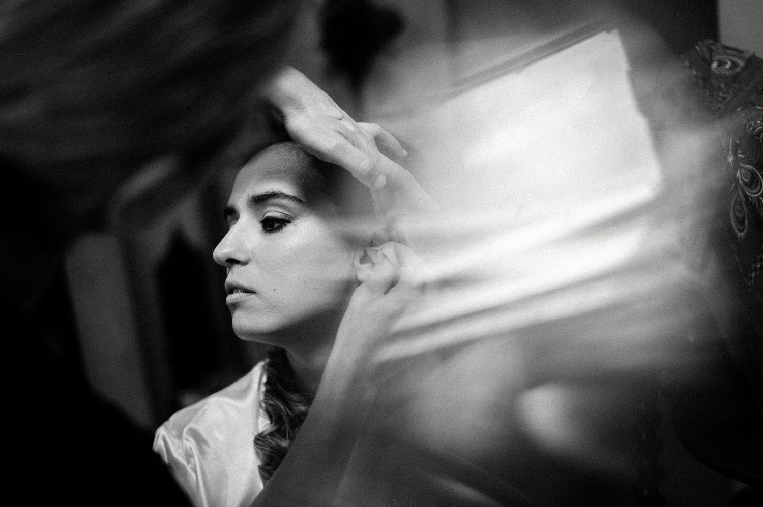 Artistic black and white sequence capturing ethereal moments in soft focus.