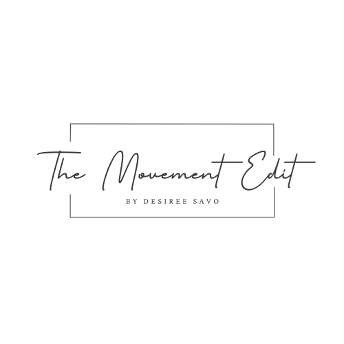 Minimalist rectangular logo design with script text for The Movement Edit.