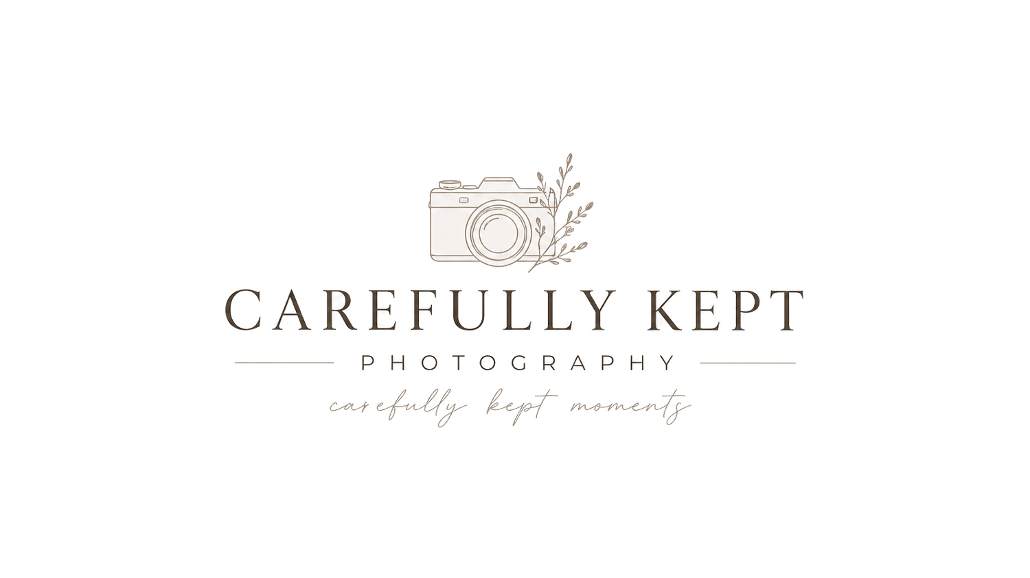 Carefully Kept Photography logo featuring a vintage camera with floral accents and elegant script tagline.