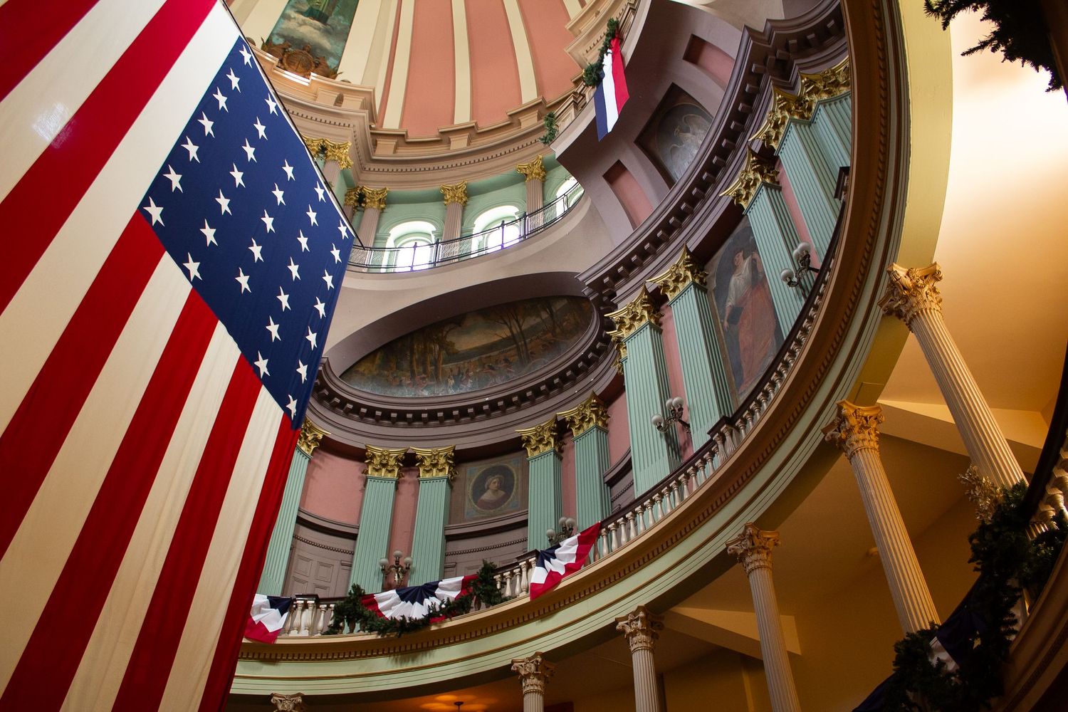 Antique American flag hanging in the rotunda of the St Louis courthouse