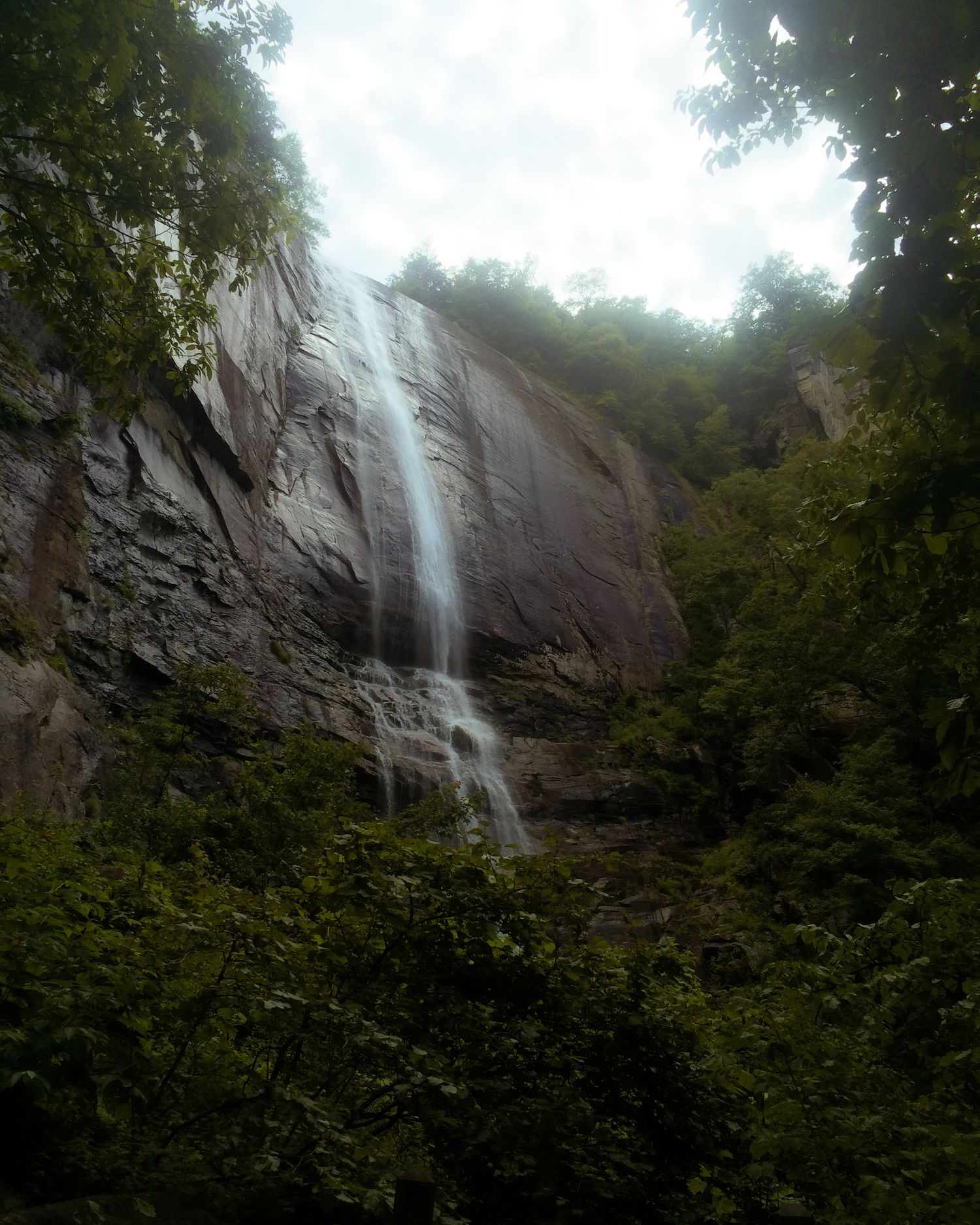 Tall waterfall in wooded mountains of North Carolina