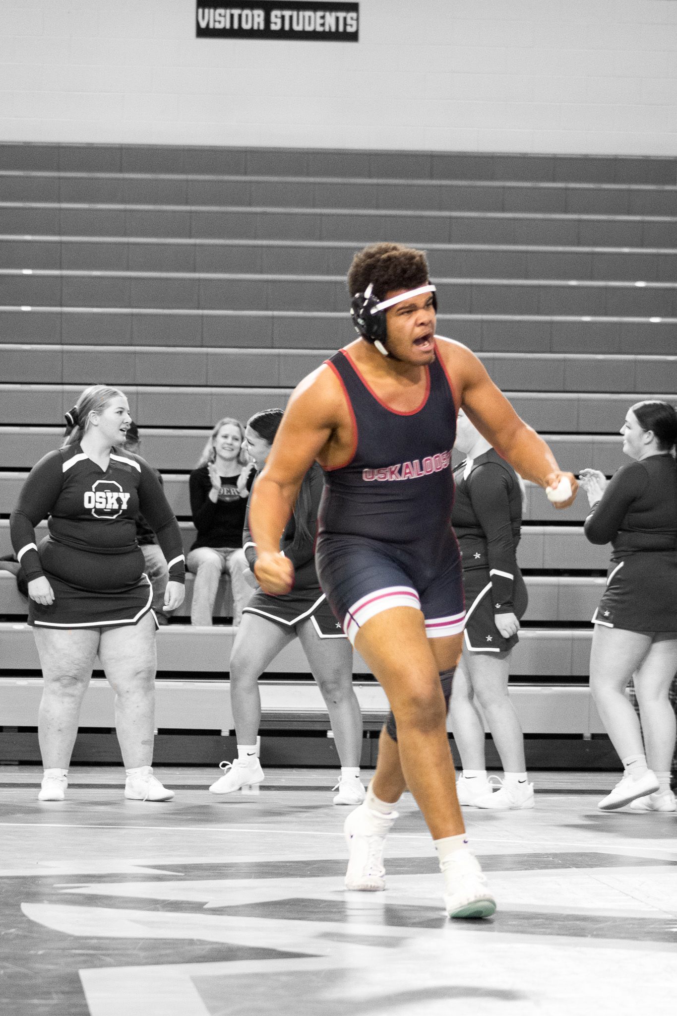Kyson Smith Cheers after winning his match- Oskaloosa Wrestling photo taken by Kaelan Knudtson