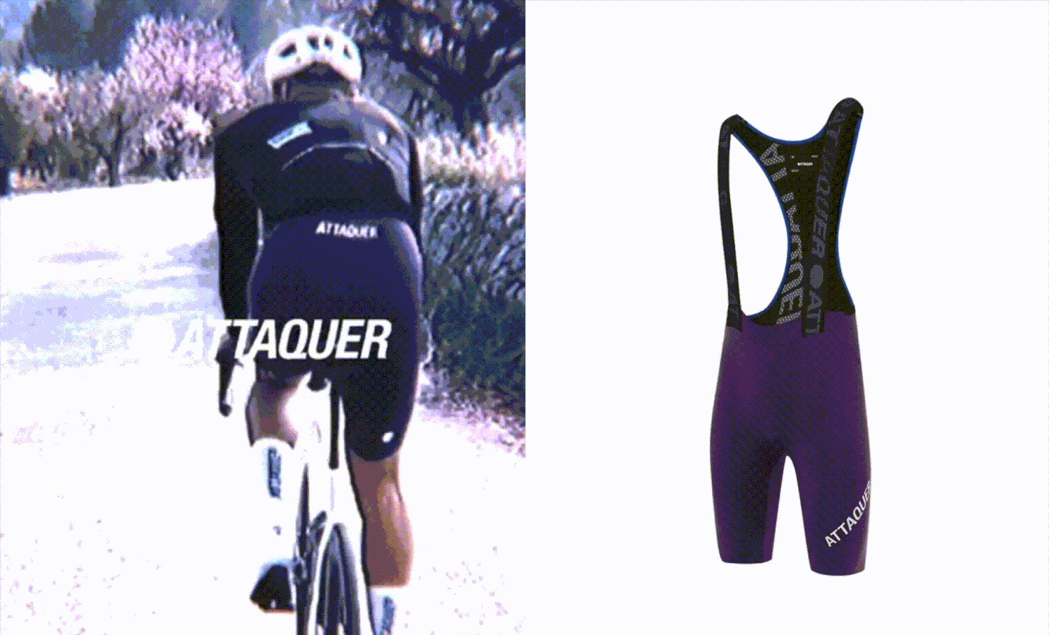Collage of cycling apparel and gear including black bibs, jerseys, and athletic wear displayed in a row.