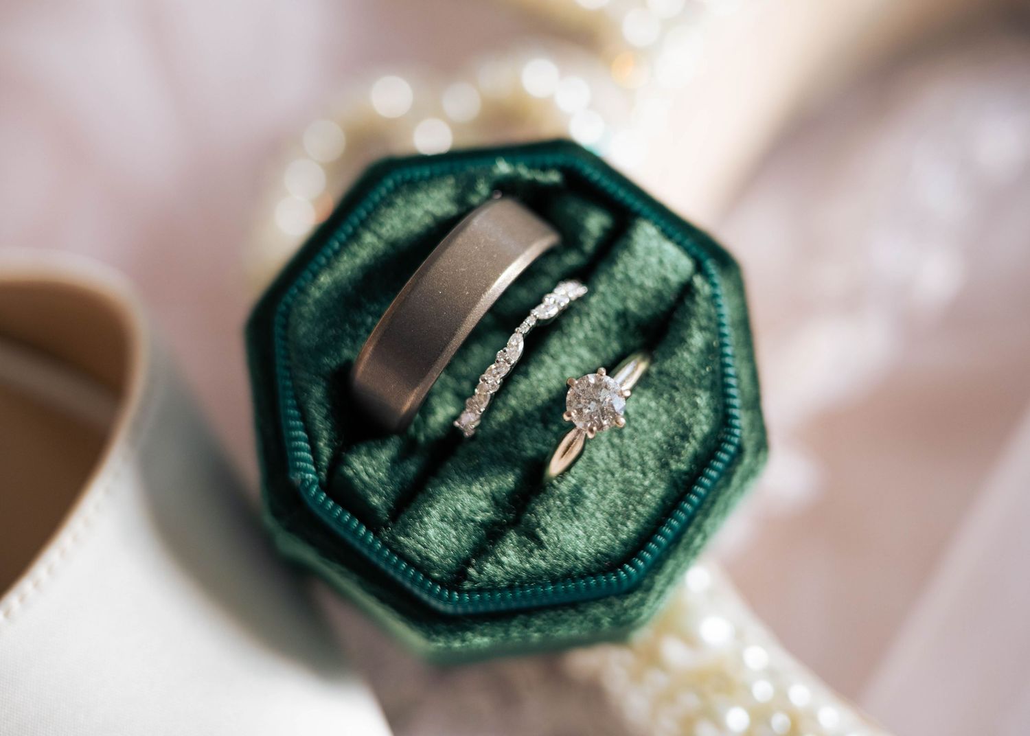 Classic wedding ring box photography focused on elegant details and timeless styling.