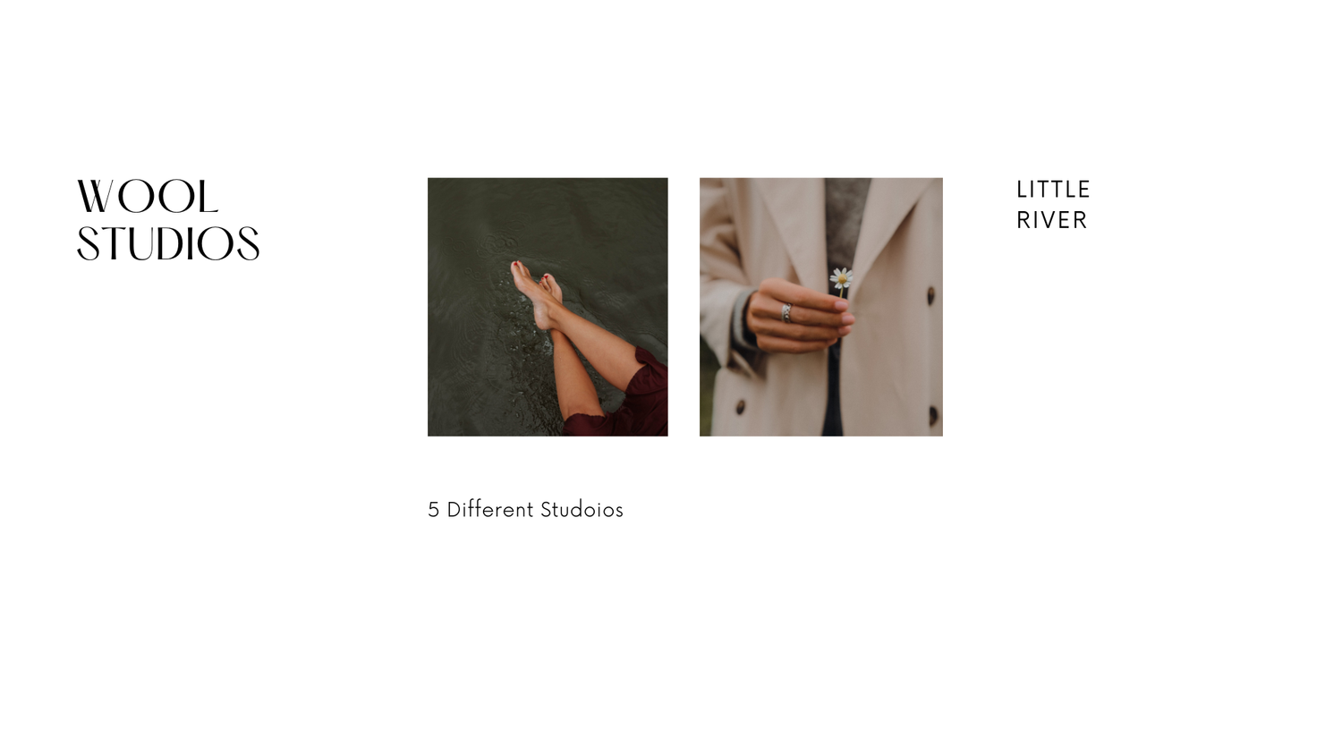 Wool Studios Little River minimalist fashion presentation with elegant model photos showcasing neutral tones.