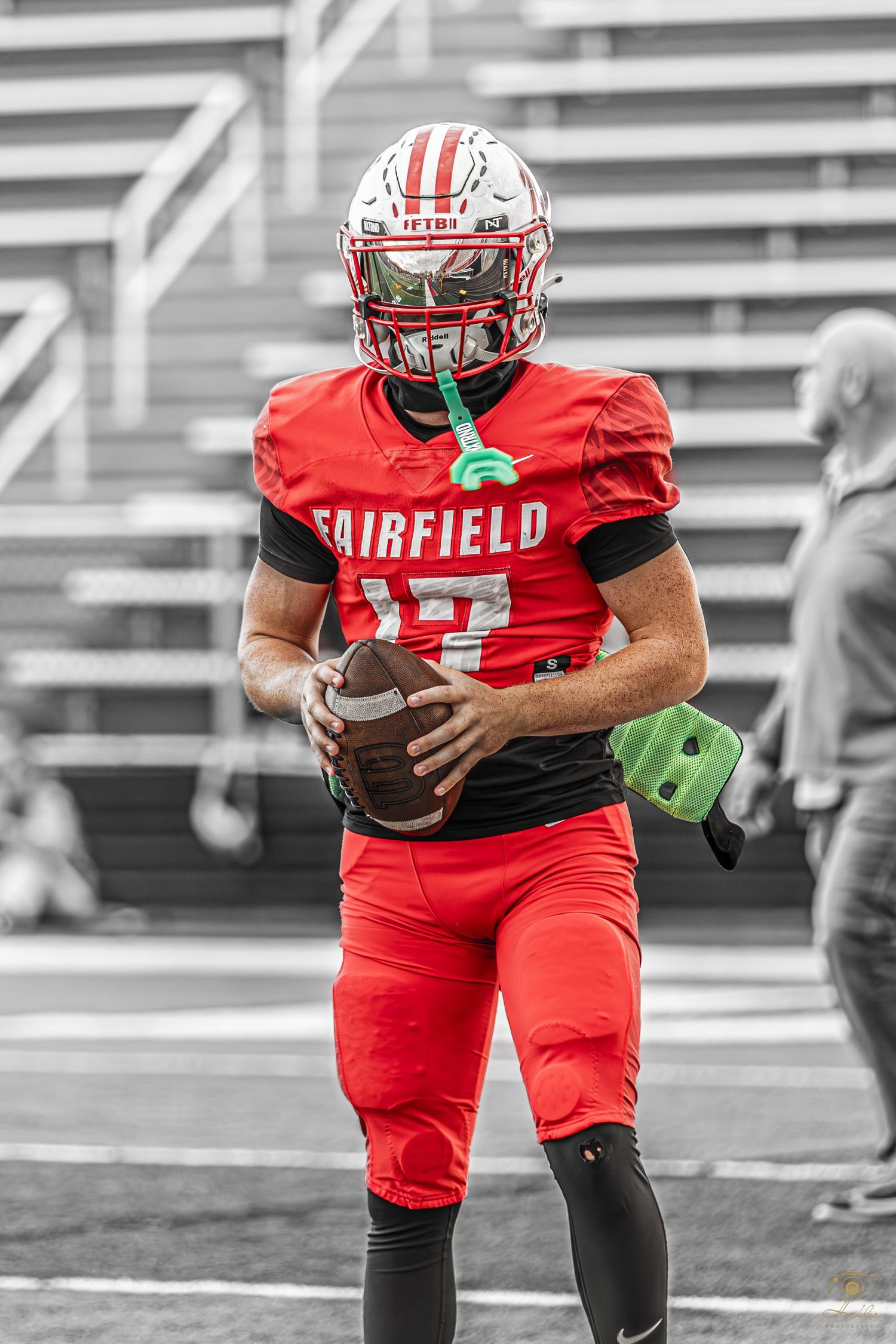 Football player with ball with cool edit on it.