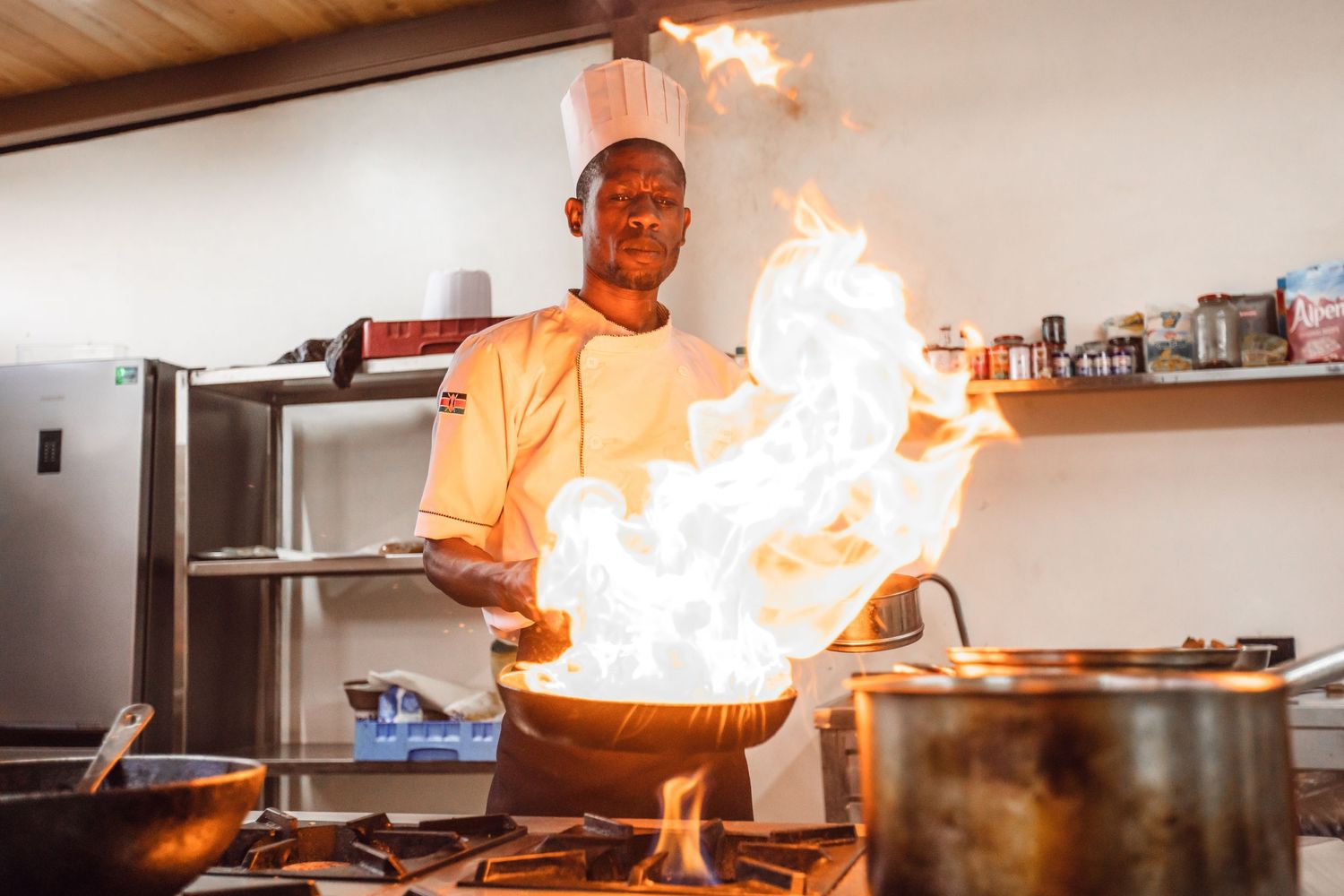 Luxury lodge chef cooking in Kenya