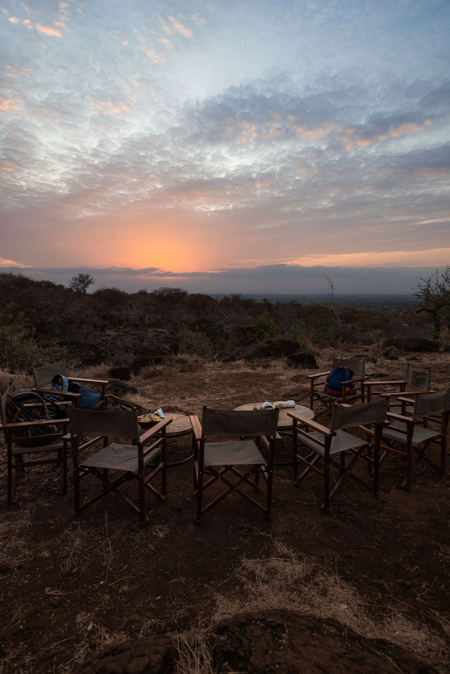 A sundowner spot overlooking a gorge at sunset