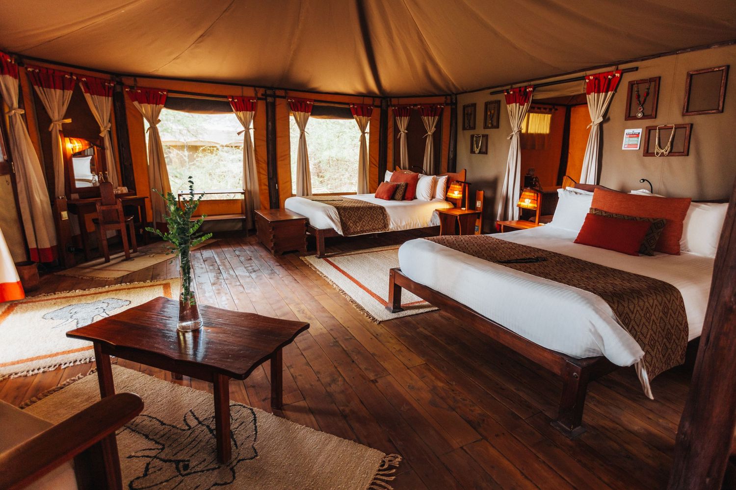 Photography of a room in a luxury tented camp in Kenya