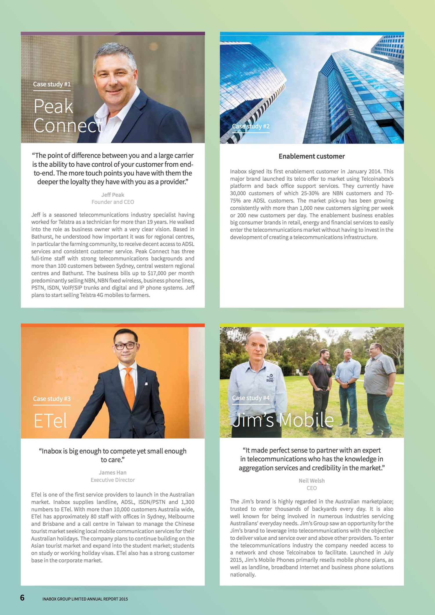 Corporate website layout with business imagery and text columns.