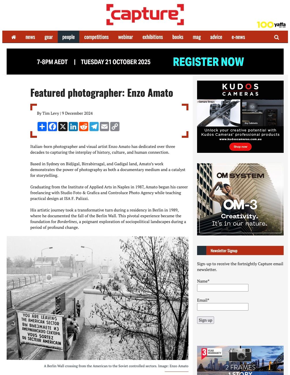 Cover Page Capture Magazine, featured photographer Enzo Amato