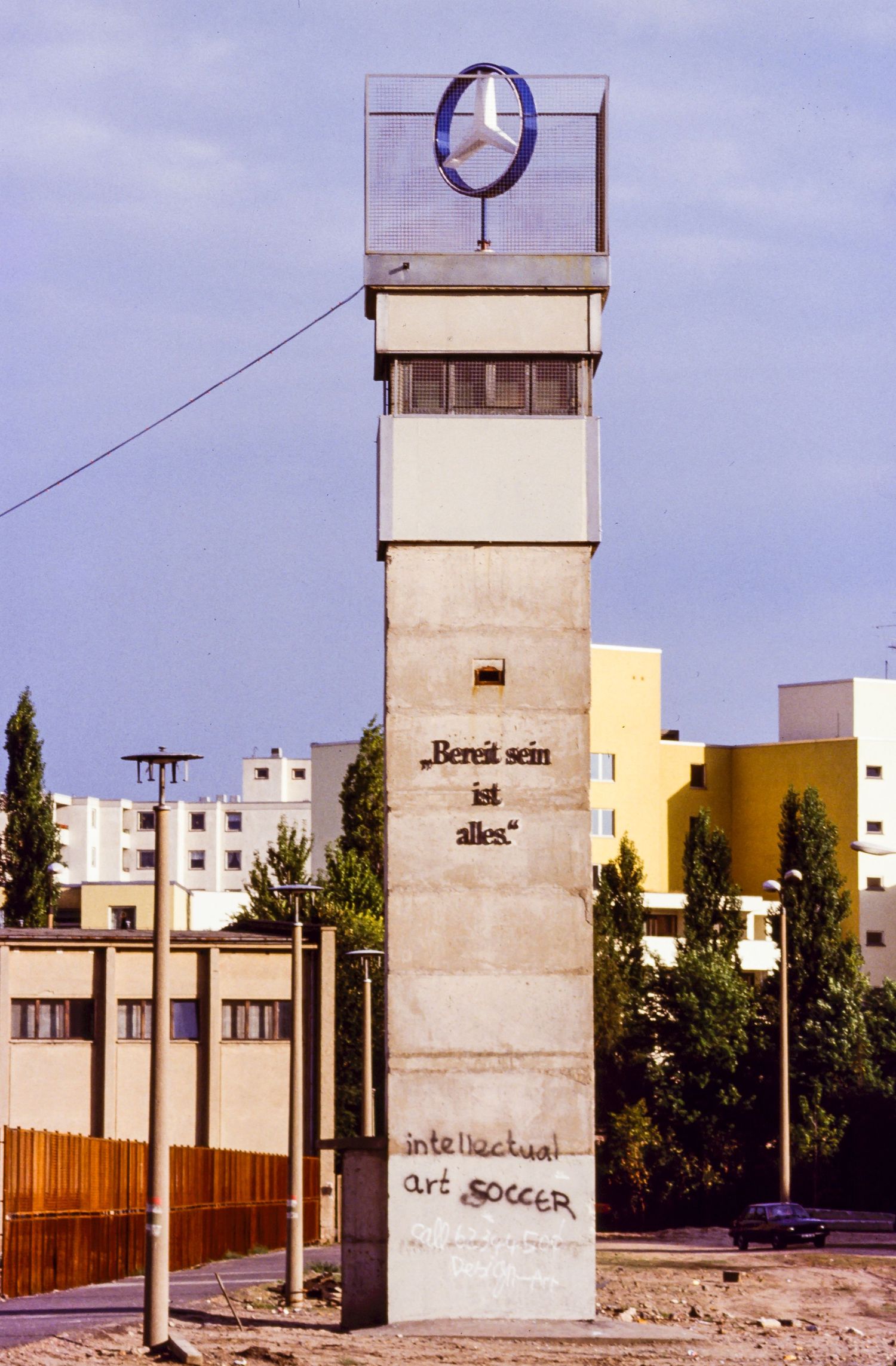 Hans Haacke art installation Death Tower,  Mercedes Benz logo 1990 Berlin German. 