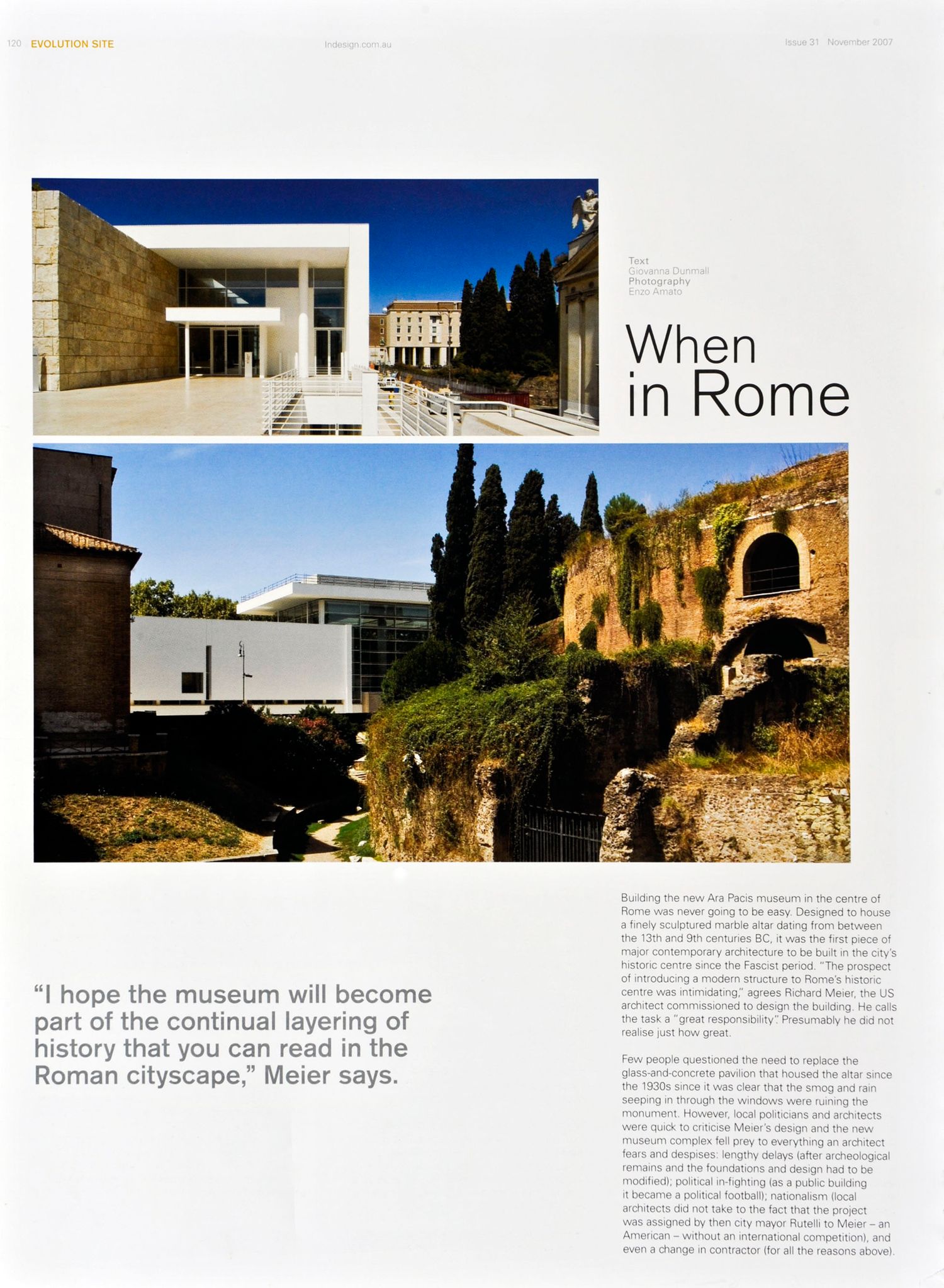 Ara Pacis Museum Rome Italy, Project by Mier Associates, editorial Indesign Magazine Australia