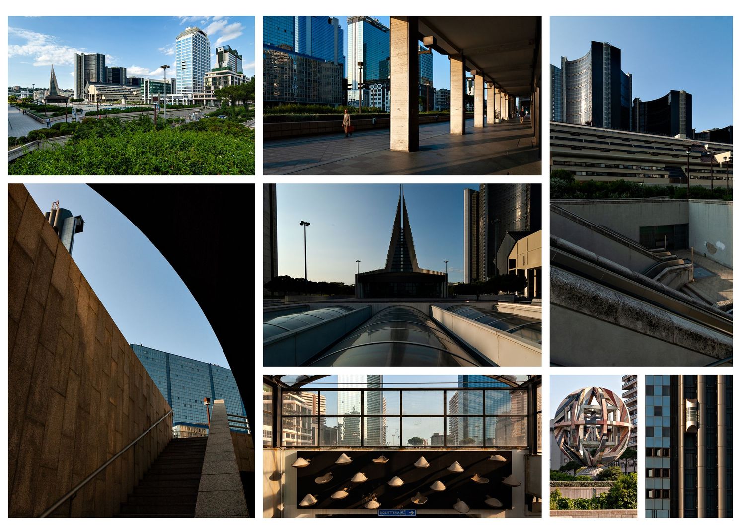 A collection of architectural photos of Naples CDN by Kenzo Tange featuring buildings, urban landscapes, and structural details.