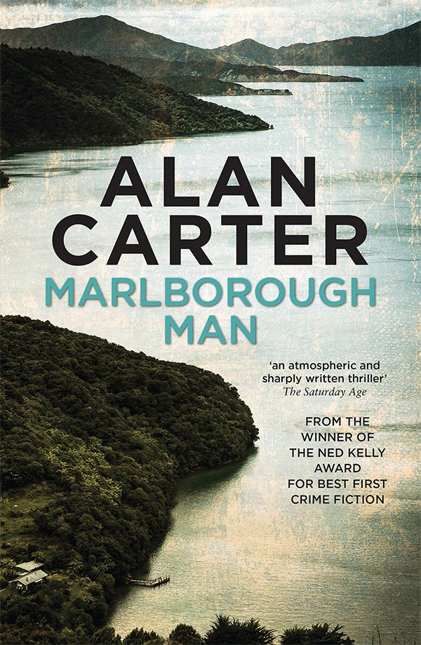 Book cover design featuring scenic Marlborough coastline and mountains.