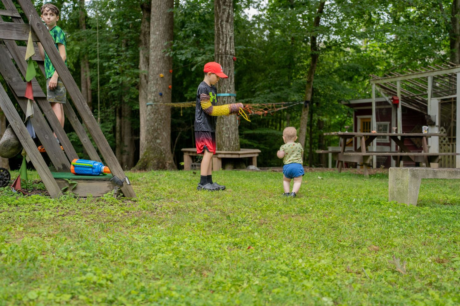 Two children in yard