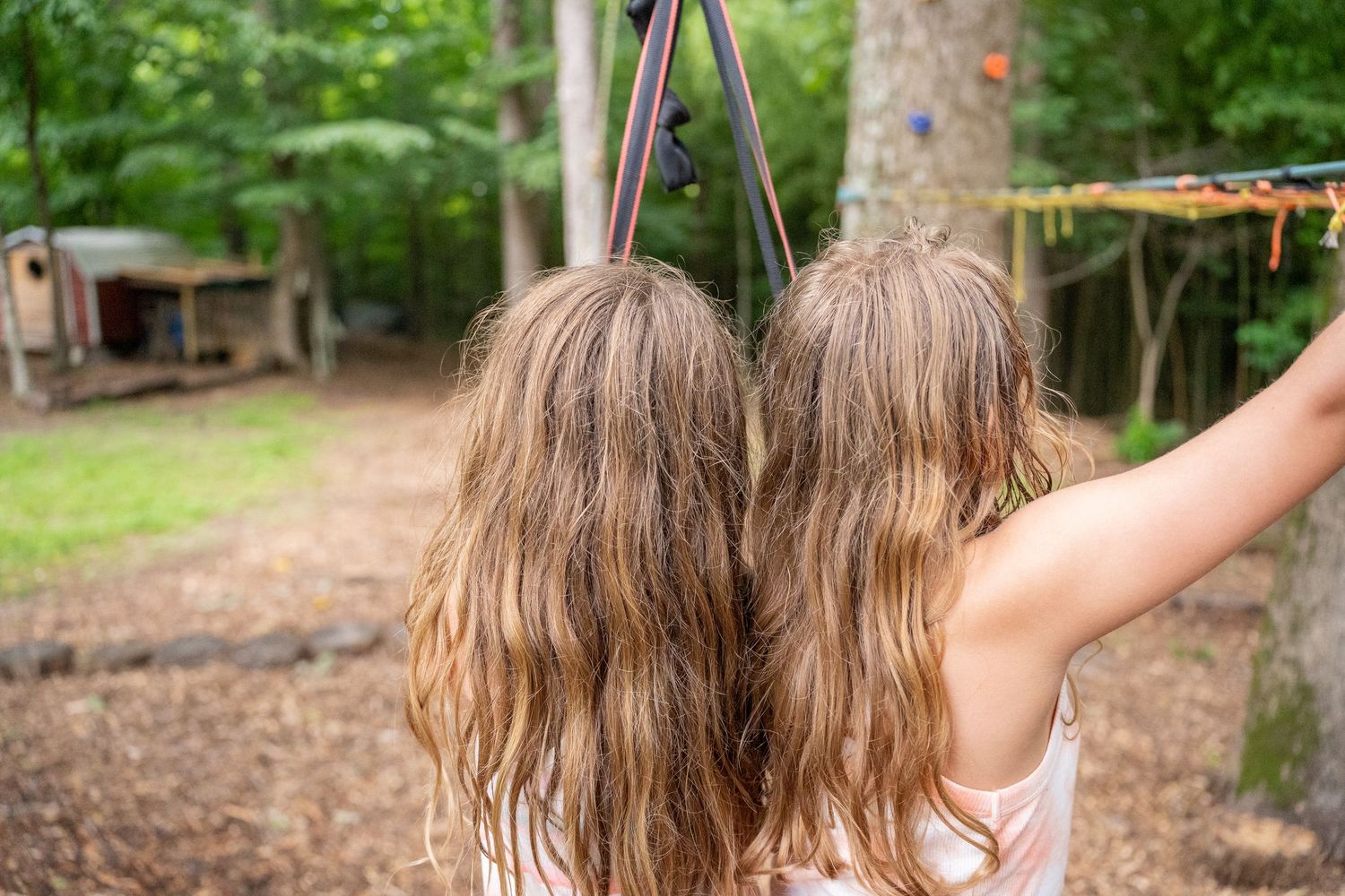 Back of two girls heads in yard