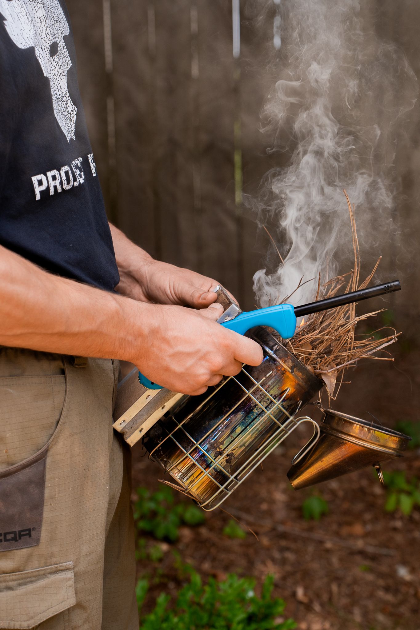 Close up of beekeeping smoker
