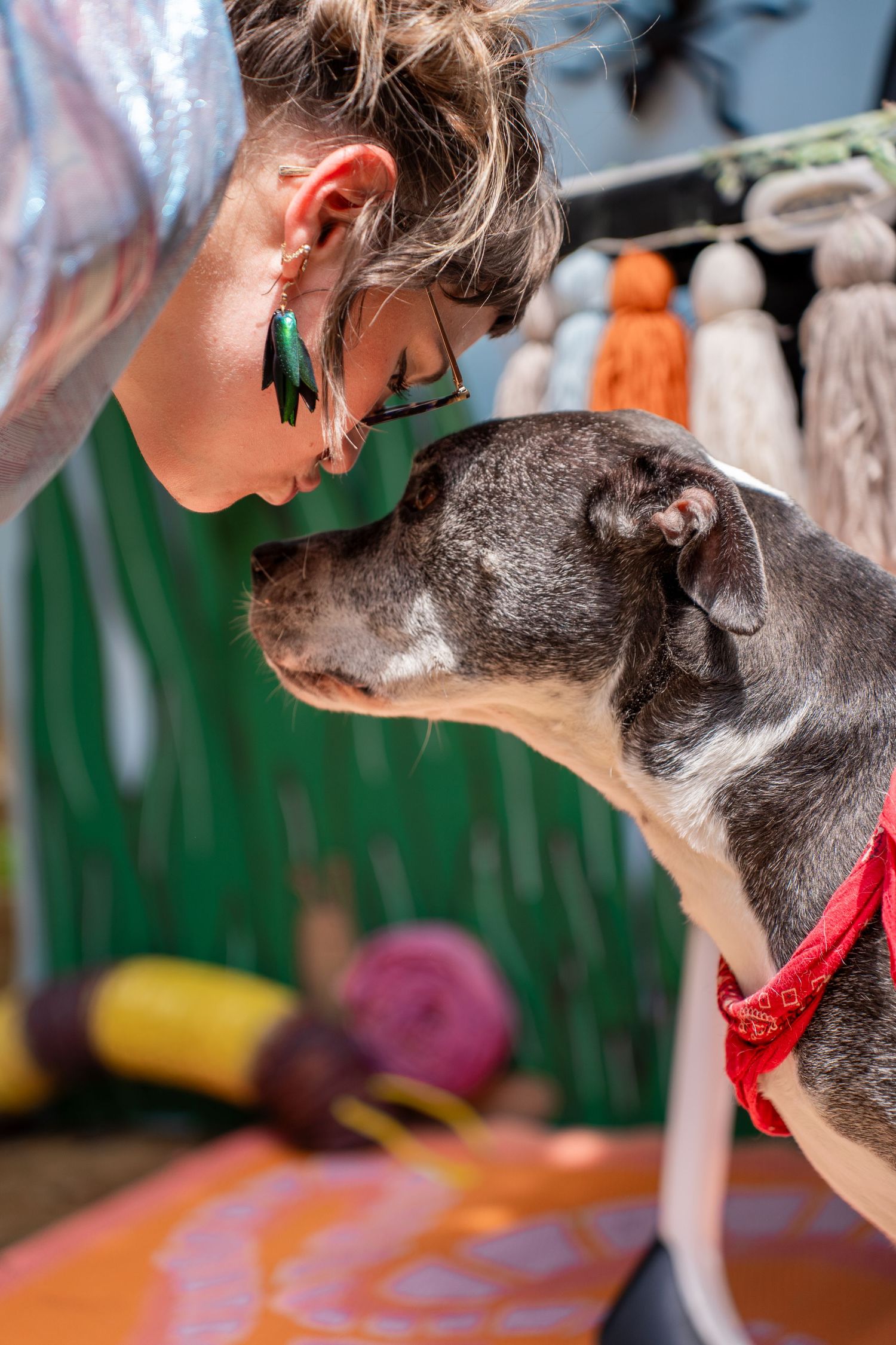 Woman kissing dog